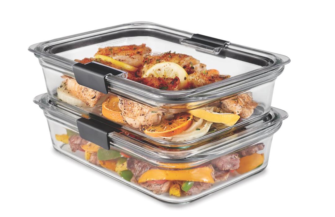 Rubbermaid Brilliance Glass Food Storage Containers, 8 Cup, Set of 2, BPA-Free, Leak-Proof, Clear