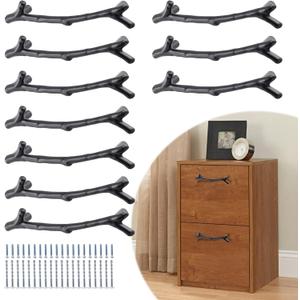 Bivethoi 10 Pack Twig Branch Drawer Handles Black Tree Branch Cabinet Pulls, 3-3/4 Inch Hole Center Zinc Alloy Farmhouse Cupboard Handles, Rustic Drawer Pulls Decorative Dresser Handles for Kitchen