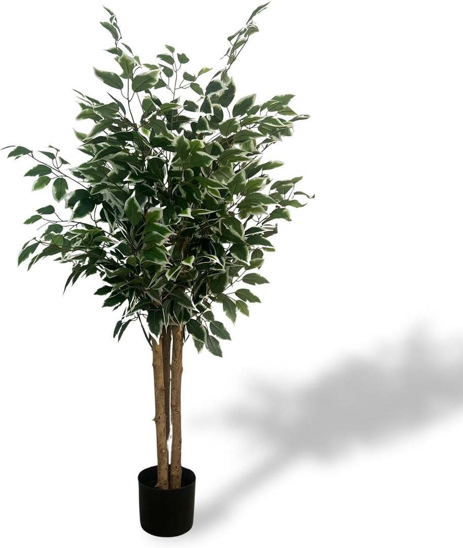 XBrand 47.2-Inches Two-Tone Variegated Artificial Ficus Tree in Pot for Indoor Outdoor Home Office Store, Great Housewarming Gift