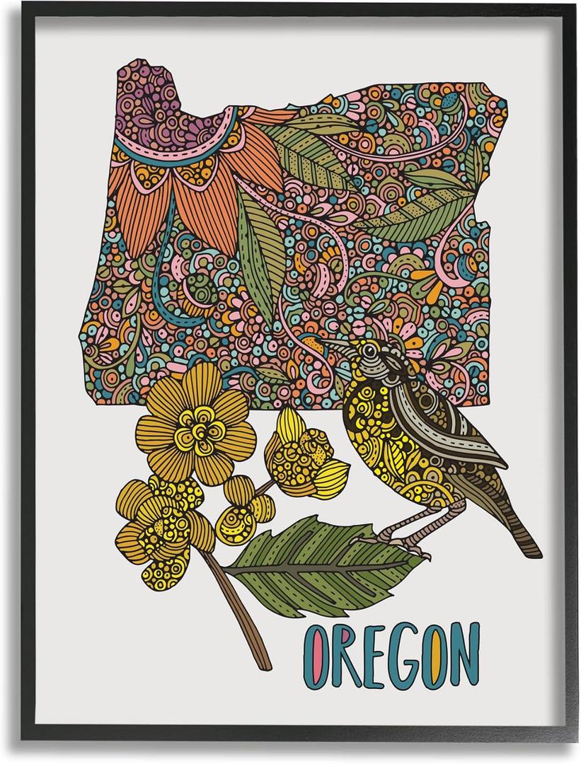 Stupell Industries Oregon State Flower Bird Framed Wall Art, Design by Valentina Harper (16L" x 1.5W")