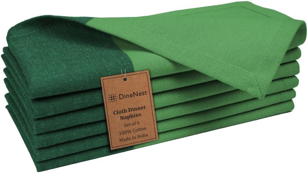 Set of 6 Cloth Dinner Napkins 100% Cotton - Soft Durable Washable - for Dining Parties Weddings Christmas Easter and Everyday Use Farmhouse Table Cloth Napkins 18x18 Inch Green