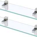 KES Glass Shelf for Bathroom, Floating Tempered Glass Bathroom Wall Shelf Rectangle 16 Inch Brushed Nickel Bracket, 2 Pack, BGS3201S40-2-P2