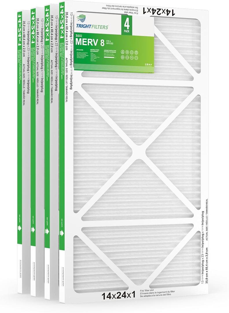 TRIGHTFILTERS 14x24x1 Air Filter 4 Pack, MERV 8 Pleated Dust Defense Air Filters Replacement Air Conditioner HVAC AC Furnace Filter, Durable and Lightweight