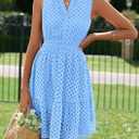 PRETTYGARDEN Women's Summer Dresses 2026 Sleeveless V Neck Eyelet Hollow Out Swing A Line Beach Vacation Sun Dress (Blue, M)