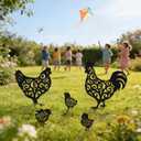 Metal Chicken Garden Stakes Set of 5, Outside Rooster Decorative Gardens Stakes, Chickens Gifts for Women, Chicks Lovers and Chicken Owners, Outdoor Ornaments for Yard Lawn Patio Gardens, 17"*11.5"*0.04"