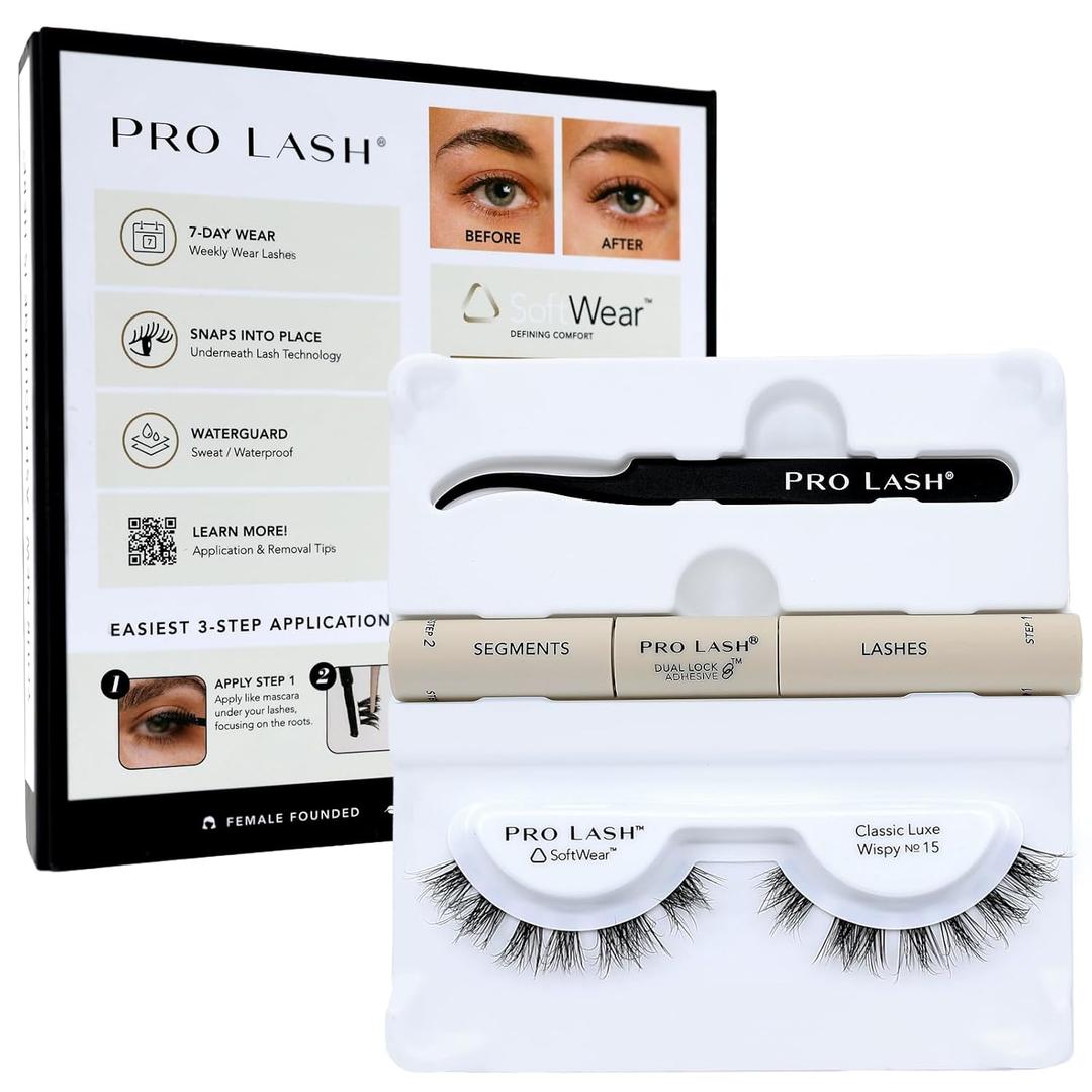 Pro Lash SoftWear Mini Lash Clusters Kit - Seamless, Lightweight Lashes - 7-Day Cluster Eyelash Extensions - False Eyelashes Plus Adhesive and Tweezers - Classic Luxe Wispy No. 15 Black