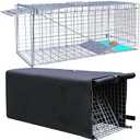 Live Animal Trap Cage with Cover, Cat Trap for Stray Cats 32 Inch Heavy Duty Folding Skunk Traps with Real Door for Raccoons, Opossums, Groundhogs, Skunks, Feral Cats, Squirrels-(32 x 10 x 12 inches)