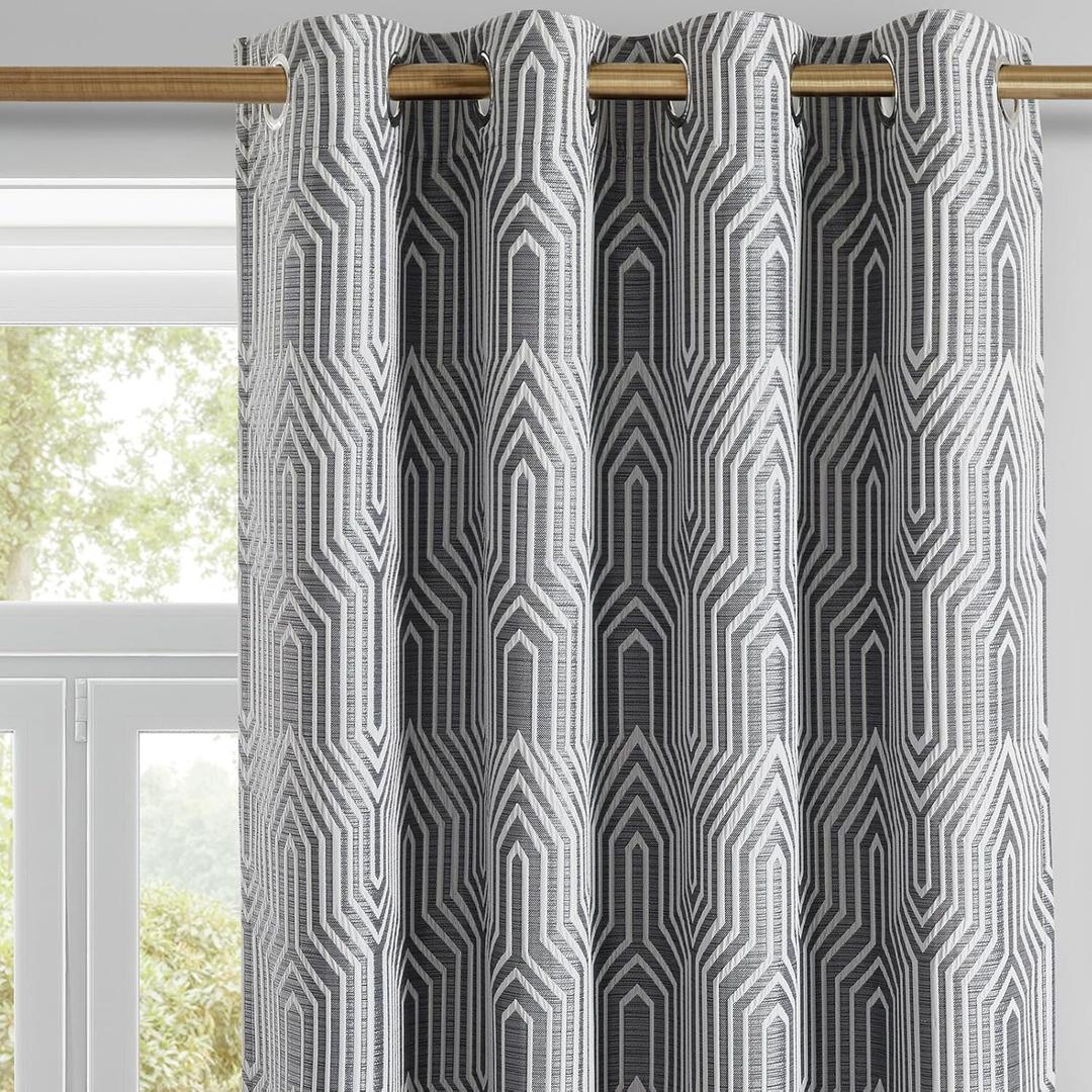 Dark Grey and Silvery 100% Blackout Curtains 63 Inch Length 2 Panels, Jacquard Thermal Insulated Noise Reducing Grommet Drapes for Bedroom Living Room, 2pcs, 52" W x 63" L (52"W x 63"L (Pack of 2))