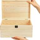 yarlung Unfinished Wooden Box with Hinged Lid, 12 x 8 x 6 Inch Large Memory Box for Crafts, Unpainted DIY Gifts Box for Jewelry Storage, Treasure Chest, Art Hobbies, Front Clasp