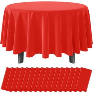 16 Pack Red Plastic Tablecloth for Round Tables, Premium Decorative Red Disposable Table Cloths for Parties, Bulk Round Party Table Cover for Birthday Wedding Anniversary Graduation, 84 Inch