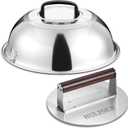 HULISEN Heavy-Duty Burger Press & Melting Dome Set, 8.5 Inch Round Stainless Steel Bacon Press with Wooden Handle, 12 Inch Basting Cover, Griddle Accessories Kit for Flat Top Grill Indoor/Outdoor
