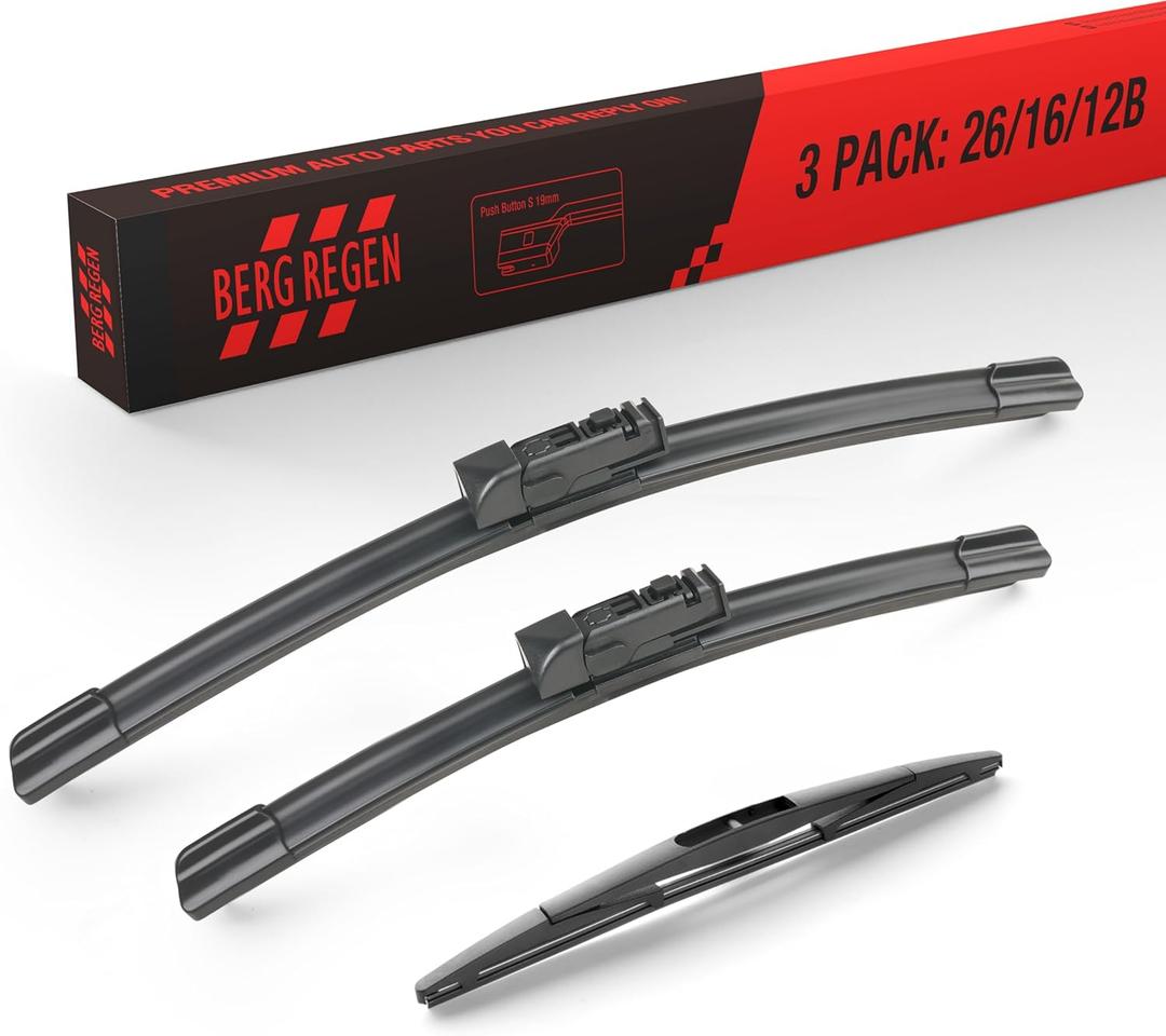 BERG REGEN 26"+16" Windshield Wiper Blades with 12" Rear Automotive Replacement Set for Subaru Crosstrek 2018-2024, Subaru Impreza 2017-2024  Genuine OEM Quality (Set of 3)