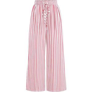 PRETTYGARDEN Womens Pants Elastic Waist Floral Lightweight Palazzo Pants for Women Casual Lounge Wide Leg Pants Woman (Large, Stripe Pink )