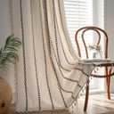 Deeprove Black and White Boho Curtains 84 inches Length for Living Room Bedroom Nursery, Vintage Chic Bohemian 84 inches Long Stripe Embroidery Farmhouse Tassel Privacy Window Decor W52 x L84, 1 Panel