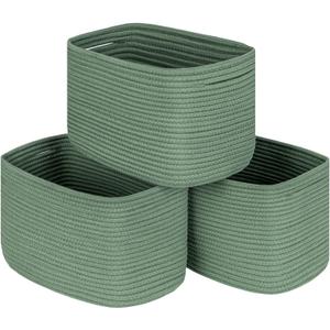 Green 3 Pack Shelf Cube Storage Organizer Bins,Decorative Closet Storage Basket for Organizing,Skin-friendly Rope Basket for Shelves,Rectangular Woven Basket for Living Room, 13x10x8.26