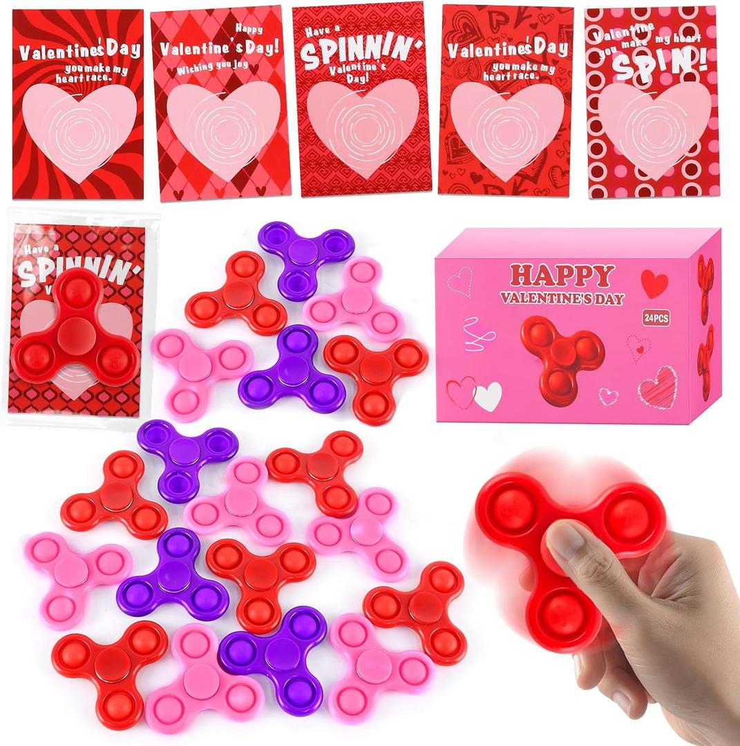 24 PCS Mini Fidget Spinner Toys with Cards, Bulk Stress Fidget Toys for Kids Classroom Treasure Box, Birthday Party Favors Goodie Bag Stuffers, Carnival Prize (3 Colors)