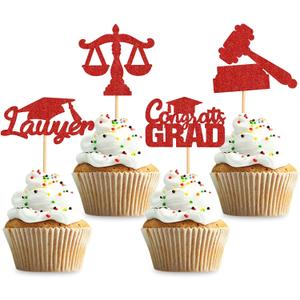 2 x 24PCS 2024 Graduation Lawyer Cupcake Toppers Law School Graduation Theme Party Cake Toppers Picks Case Closed Jurisprudence Lawyer Party Decorations Supplies Red