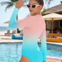 Girls Swimsuit 10-12 Girls One Piece Swimsuits Pink Blue Gradient Zipper Girl Rash Guard Swimwear Teen Girl Long Sleeve Bathing Suit UPF50+ Sun Protection Swim Suits