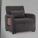 Convertible Sleeper Chair-Fabric Futon Sofa Bed, Single Sleeper Sofa, Small Couch Bed with USB Port, Foldable Table, Pillow, Adjustable Backrest for Dorm/Bedroom/College Darkgrey