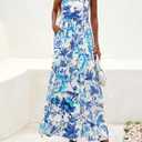 BTFBM Womens Summer Maxi Dresses 2025 Casual Sleeveless V Neck Loose Fit Floral Boho Dress Beach Long Sundress (M)