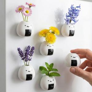 6PCS Mini Ceramic Bud Vases Magnets for Fridge, Tiny Magnetic Rice Ball Vases Refrigerator Accessories, Pot Magnet for Real Flowers, Funny Aesthetic Plant Pot Locker Office Kitchen Decoration (Colorful)
