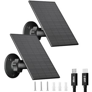 FUTUREZEN 2W Solar Panel for Security Camera Outdoor, 5V USB/Type-C Solar Charger Compatible with Rechargeable Battery Cameras, IP65 Waterproof, 360° Adjustable Mount, 7.2ft Cable (2 Pack, Black)