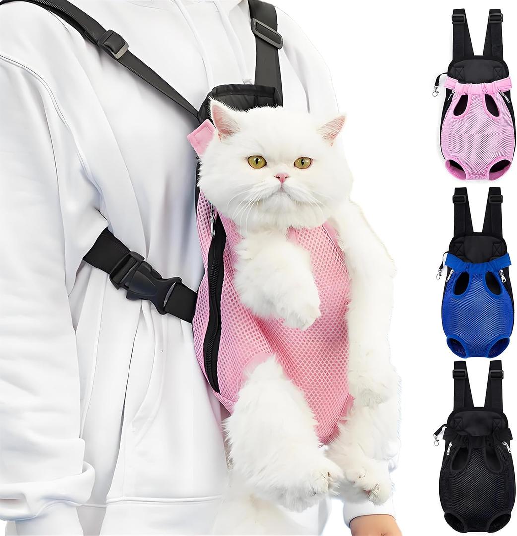 Pet Carrier Backpack, Adjustable Pet Front Carriers for  Dogs, Cats 5-18 Lbs, Legs Out, Dog Cat Carrier Backpack for Hiking,Camping,Traveling,Cycling (Pink, Medium Fit:5-10lb)