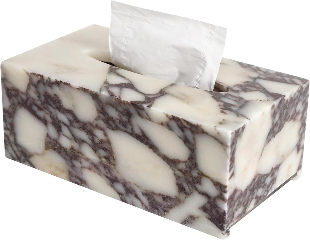 Noble and Light Luxury Natural Travertine Marble Household Tissue Box for Bathroom | Office | Desk | countertop | Vanity | Bedroom | Bedside Table |Calacatta Viola