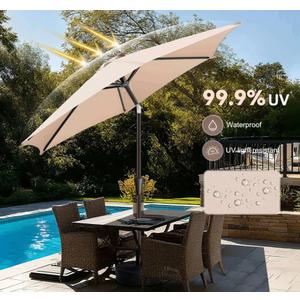Outdoor Patio Umbrella - Table Umbrella Waterproof UV Protection, Sombrillas de Patio with Push Button Tilt, Sun Umbrella for Pool, Porch, Garden, Deck, Backyard (Beige)