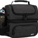 MIER Dual Compartment Lunch Bag Tote with Shoulder Strap for Men and Women Insulated Leakproof Cooler Bag, Dark Grey