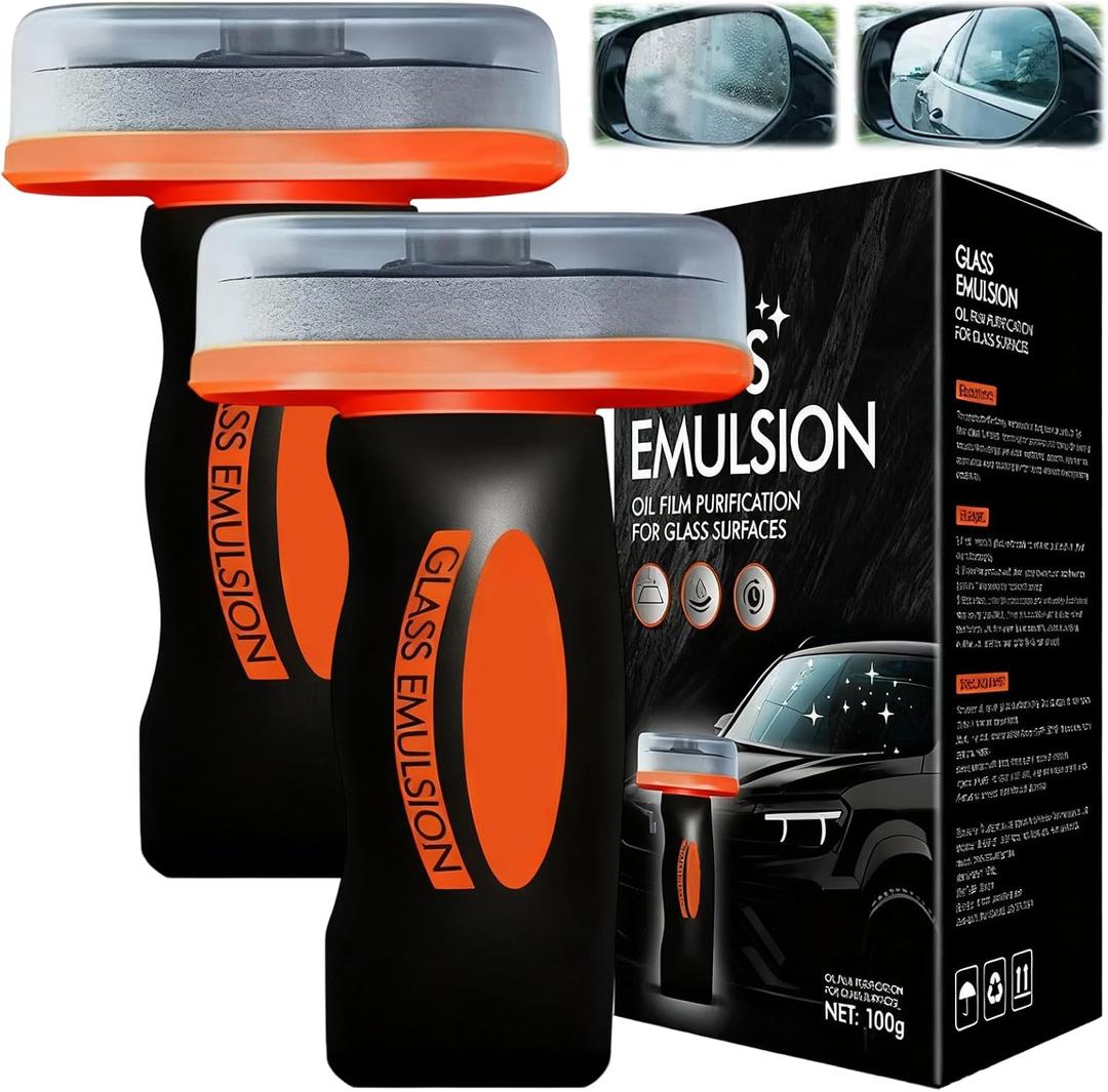 2Pcs Glass Oil Film Remover for Car,Automotive Glass Cleaner Oil Film Cleaning Brush for Car Windshields,Automotive OilFilm Cleaning Remover,Improves Visibility for Safe Driving(Emulsion+Brush Board)