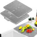 2 Pcs Silicone Dish Drying Mats for Kitchen Counter 15.8x13" Dish Drying Pads with Drain Lip Non Slip Heat Resistant Drainer Mats Easy to Clean Tray Protects for Sink Multiple Usage(Grey) (Gray)