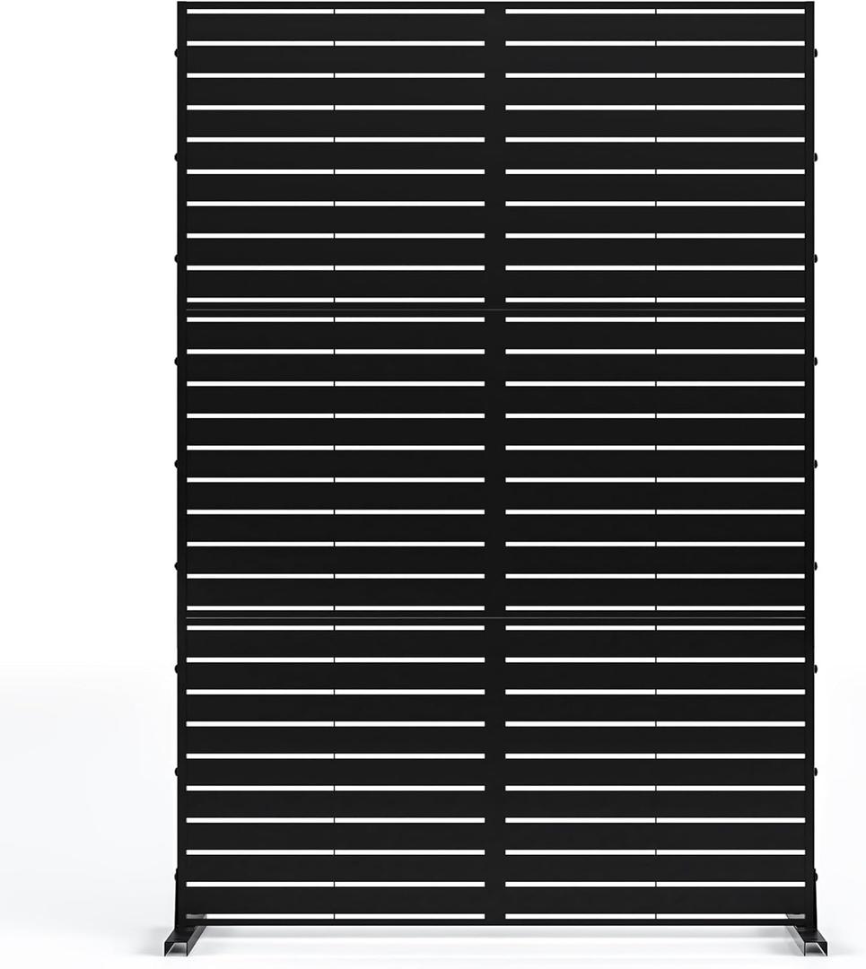 MTART Metal Privacy Screen 72" H x 47.2" Decorative Outdoor Privacy Screen Privacy Panel with Stand for Balcony Deck Patio Lawn Garden, Privacy Fence (Black-Louvered)