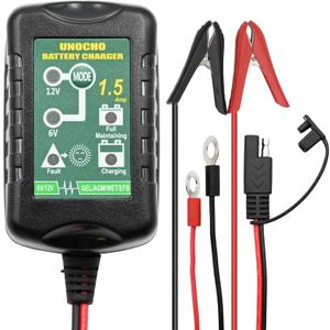 6V 12V Battery Charger 1.5A Automatic Battery maintainer trickle Battery Charger Smart Float Charger for auto car Motorcycle Lawn Mower Boat Motorcycle Snowmobile