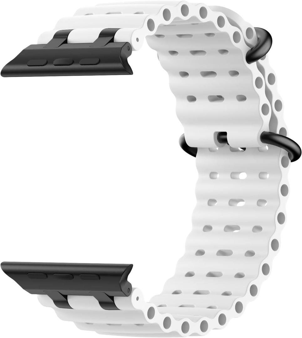 Upgraded Ocean Band Compatible with Watch Ultra 3/2/1 49mm, S11/S10 46mm, 9/8/7 45mm, SE3/SE2/SE/6/5/4 44mm, 3/2/1 42mm, Metal Connector Breathable Sport Watch Strap for Men Women