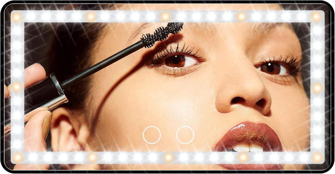 Car Sun Visor Vanity Mirror with Lights, Rechargeable Car Makeup Mirror Accessories, Birthday Gifts for Women Girl, 3 Light Modes, Dimmable Touch Led Screen, Universal for Car Truck (Black)