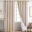 Diraysid 100% Blackout Curtains Beige Linen Curtains for Bedroom Grommet Thermal Insulated Room Darkening Drapes (2 Panels, W52 x L95 Inch)