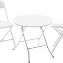 BTEXPERT Folding Card Portable, 24" Round Plastic Table 2 Adult Chairs for Board Games Nights Gatherings Party Home Indoor Outdoor Lightweight, 3 Piece Set, White & Granite White (3 Piece Set C)