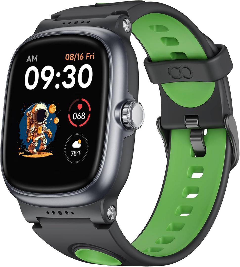 anyloop Kids Smart Watch with Heart Rate/Sleep/Stress Monitor, Kids Fitness Tracker Watch Pedometer, Smartwatches for Boys Girls with Games, IP68 Waterproof - Smart Watch for Kid 4-16, Black/Green