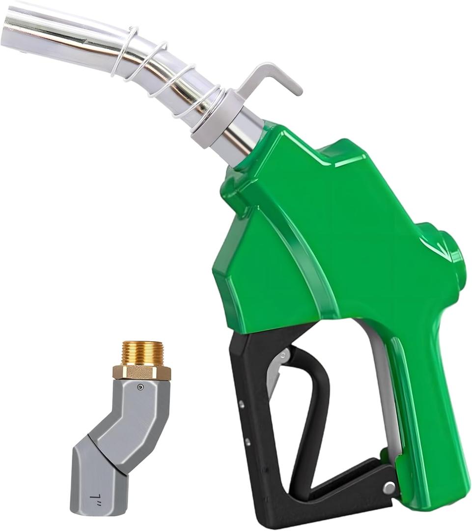 1'' NPT Automatic Fuel Nozzle with Fuel Hose Swivel & Hook, Auto Shut-Off Aluminum Alloy Diesel Nozzle Max Flow Rate 30 GPM, 19/16" (OD=30mm) Spout for Diesel, Gasoline, Biodies