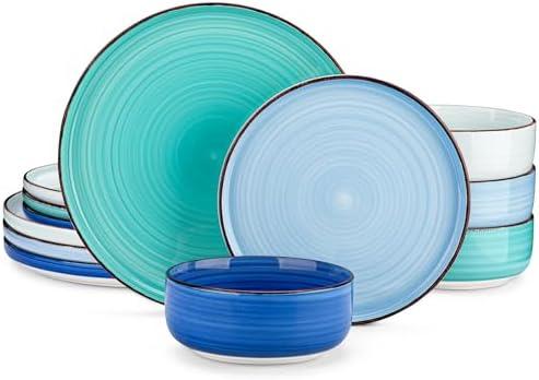 vancasso Bonita Blue Dinnerware Sets, Plates and Bowls Set for 3+8 Pieces Stoneware Dinnerware Set, Dishwasher and Microwave Safe