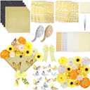 Wavwavw 68 Pcs DIY Graduation Cap Decorations Kit, Faux Flowers 3D Butterfly Bow Self Adhesive Rhinestones and Alphabet Letter Stickers for 2026 Grad Cap Topper Decor Graduation Party(Yellow)