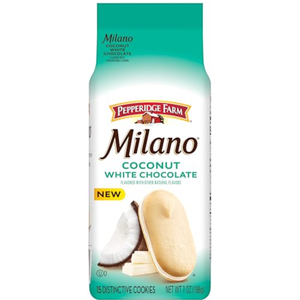 Pack of 10 Pepperidge Farm Milano White Chocolate Coconut Flavored Cookies, 7 Oz Bag, BBD: 07/20/2025 