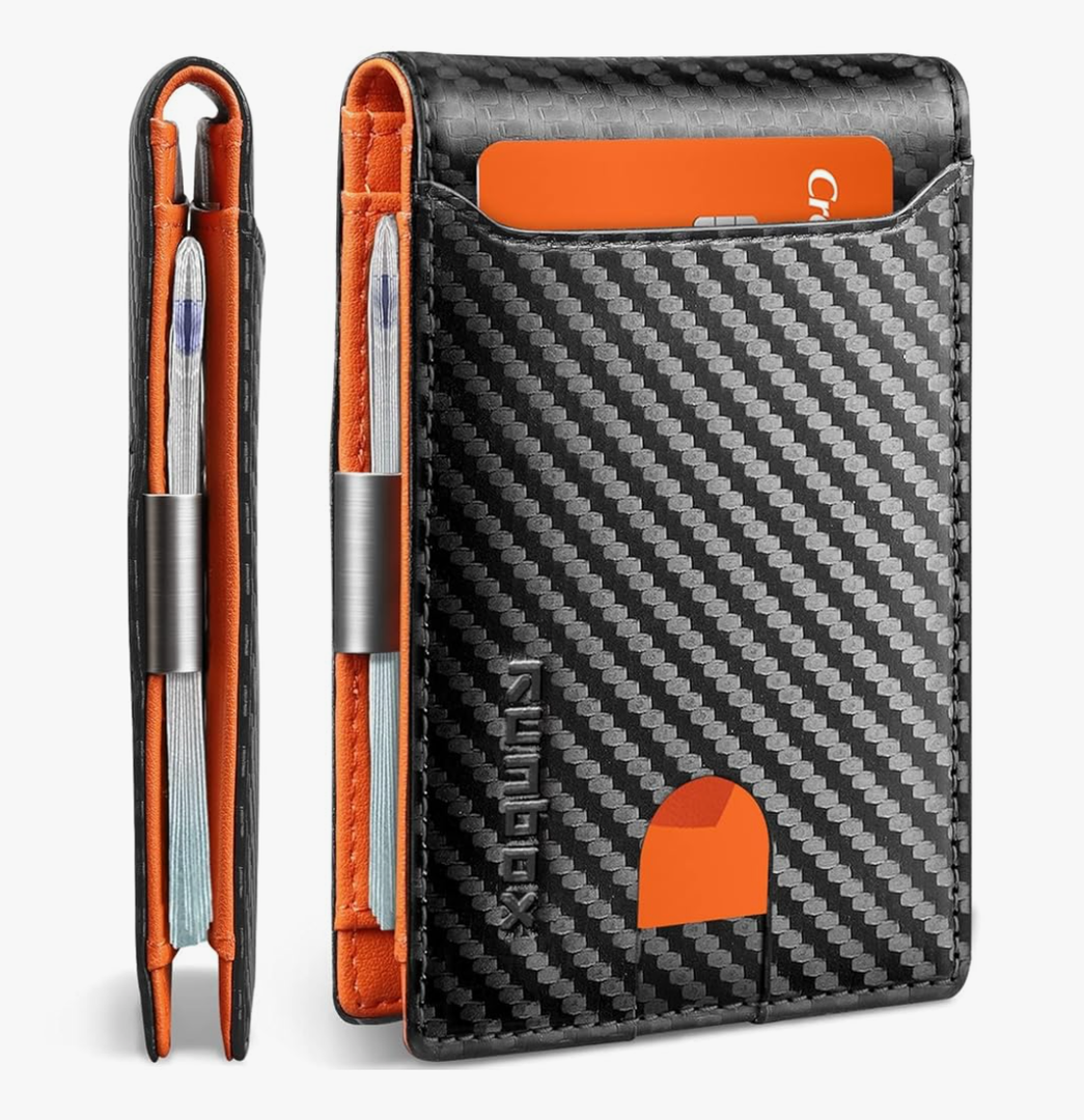 RUNBOX Slim Wallets for Men - Leather Money Clip Mens Wallet - RFID Blocking Front Pocket Bifold Wallet - Thin Credit Card Holder with Gift Box