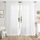 Nanspring Extra Wide Linen Curtains for Living Room 108 Inch Length for Room Divider White Rustic Farmhouse Drape Rod Pocket Back Tab Light Filtering Bedroom Window Curtain for Sliding Door 100x108"
