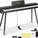 Digital Piano Keyboard 88 key,Semi-Weighted Electric Piano,Full Size Acoustic Piano for Beginners with,Pedal, USB-MIDI Compatibility (Black), VE28 with 4 Legs