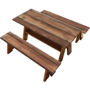Binienty Vintage Wood Grain Picnic Table Cover with Bench Covers Waterproof Rectangle Tablecloths Set of 3 Dust Proof Camping Table Cloth Fit Rectangle Table, 8 Foot