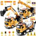Vanvimen 6 Pcs Alloy Construction Truck Toys for 2 3 4 5 Year Old Boys, 9" Construction Vehicles with Light & Sound, Truck Toys for 1 2 3 Year Old Boys, Ideas 2 3 4 5 Year Old Boy Birthday Gifts