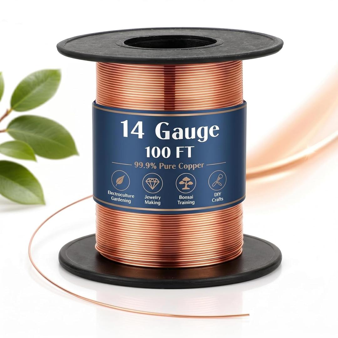 Therwen 100ft 14 Gauge Copper Wire for Gardening, Electroculture, Bonsai, Jewelry Making Beading DIY Craft Pure Bare Copper Wire Spool