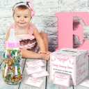 Glenmal 52 Pcs Baby Shower Games Gift Sets Large Baby Bottle for Shower Game Guess How Many Candies Decorations for Gender Reveal (Pink Bow)
